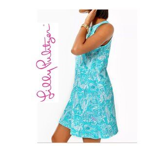 Lilly Pulitzer Kristen Swing Dress Shorely Blue NYC Toile Pima Cotton NWT Sz M